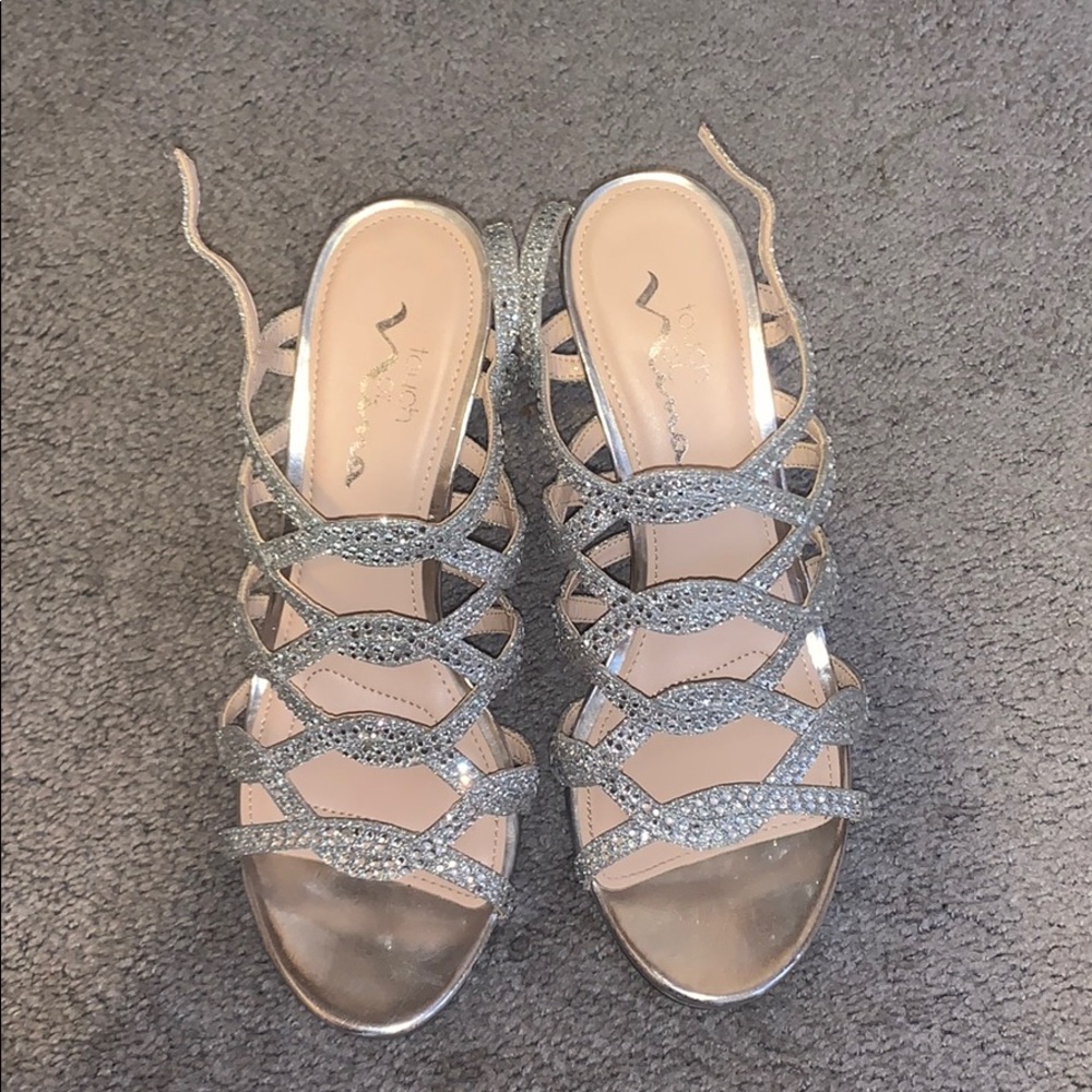 silver prom heels